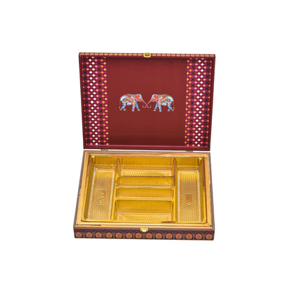Jharokha Saga Theme Wooden Bhaji Box  | Premium Shagun & Wedding Gift Box