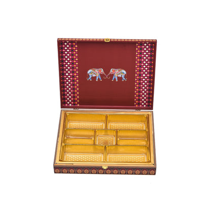 Jharokha Saga Theme Wooden Bhaji Box  | Premium Shagun & Wedding Gift Box