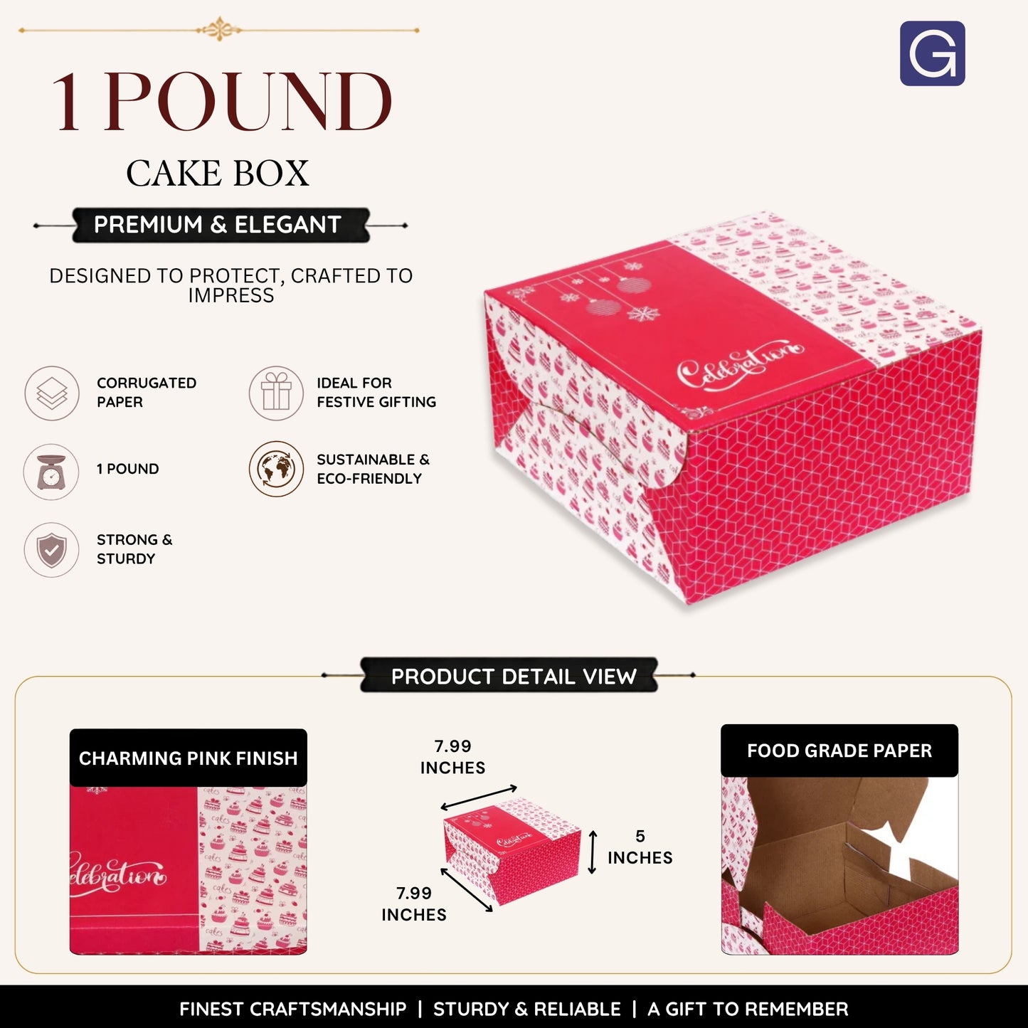 Pink 1 Pound Cake Box | Corrugated Bakery Packaging