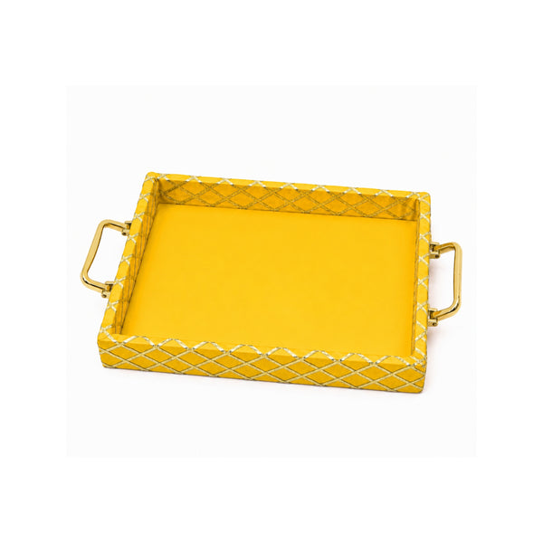 Traditional Yellow Wooden Square Lace Hamper Tray
