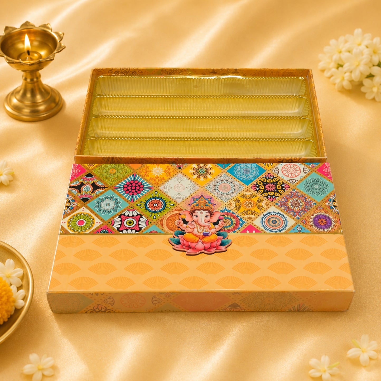 Textured Print 4 Line Sweet Box | 1kg Premium Ganesh Chaturthi Mithai Gift Box