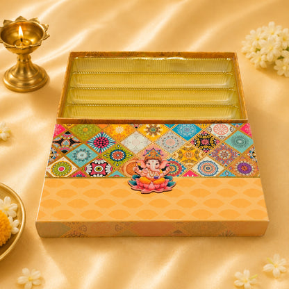 Textured Print 4 Line Sweet Box | 1kg Premium Ganesh Chaturthi Mithai Gift Box
