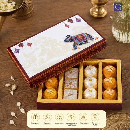 500 gm Brown Elephant 4 Line Print Premium Sweet Box