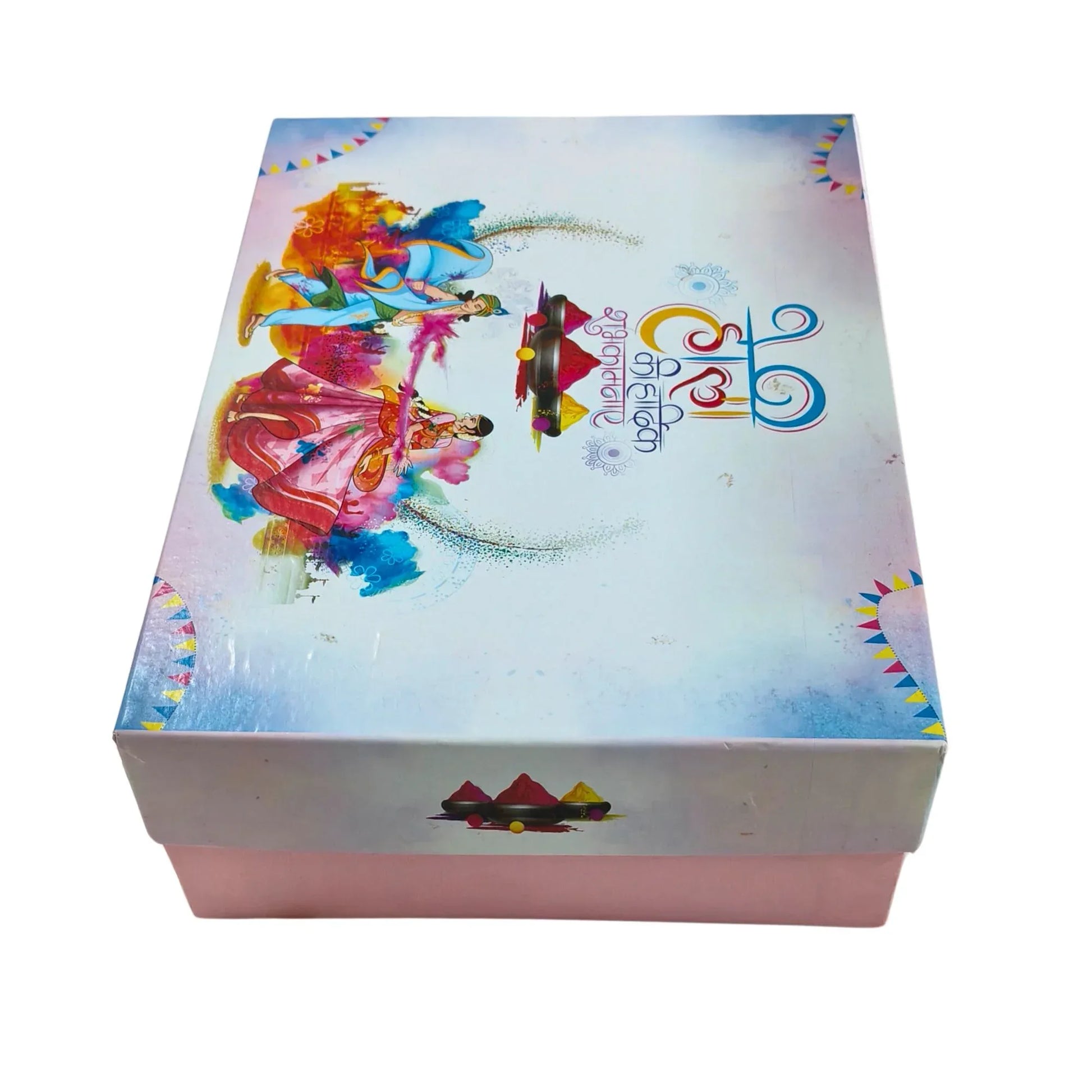 Holi Print Hamper Box 24x18x8 cm – Pink Kappa Board Food Safe Gift Box | Grownex Packaging | Hamper Box