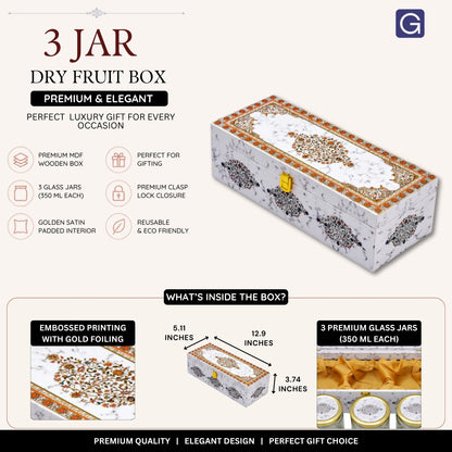 White Marble Wooden Hamper Box with 3 Jars | Corporate & Festive Gifting