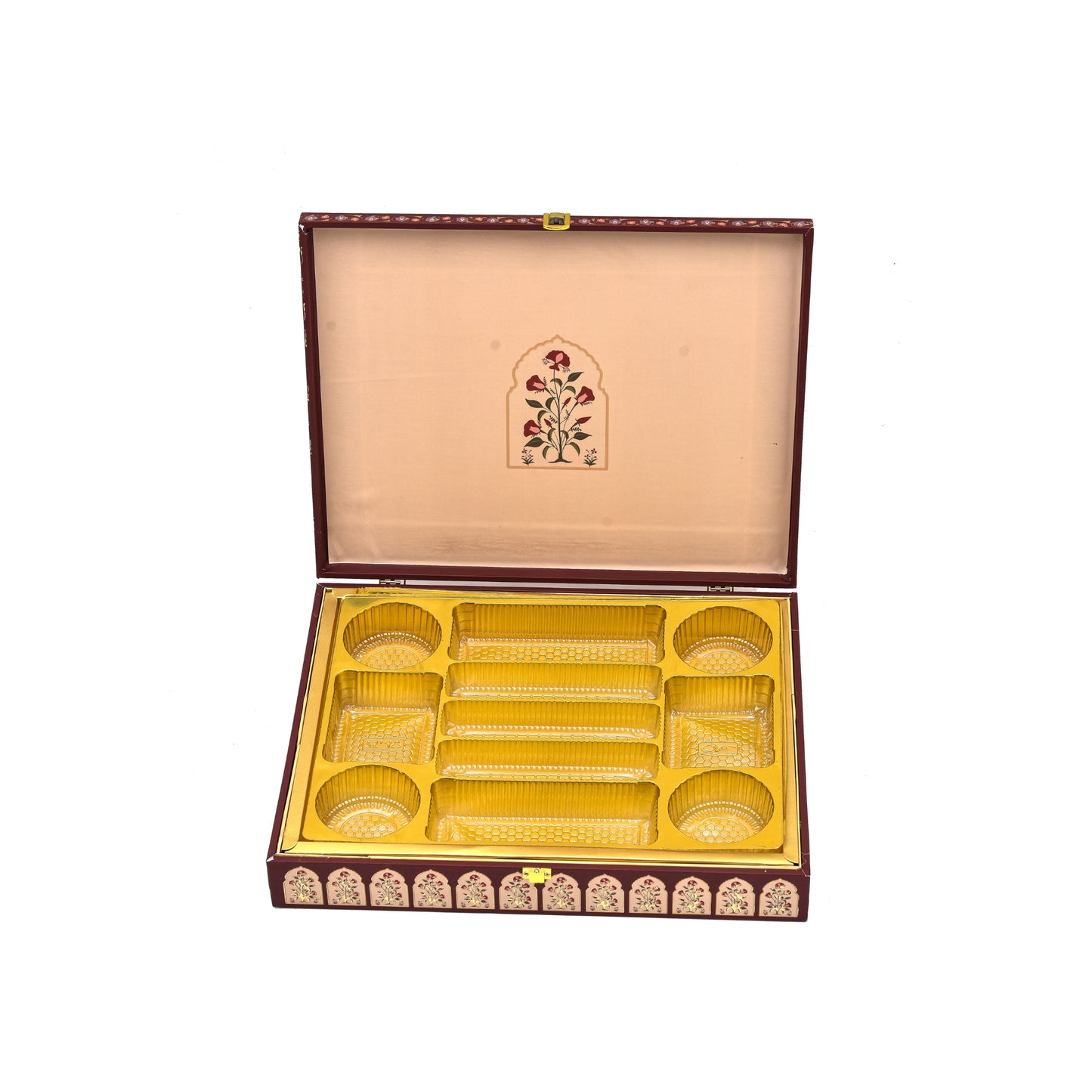 Red Blossom Theme Wooden Bhaji Box | Premium Shagun & Wedding Gift Box