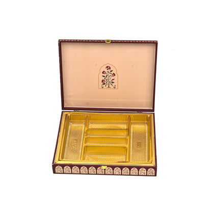 Red Blossom Theme Wooden Bhaji Box | Premium Shagun & Wedding Gift Box