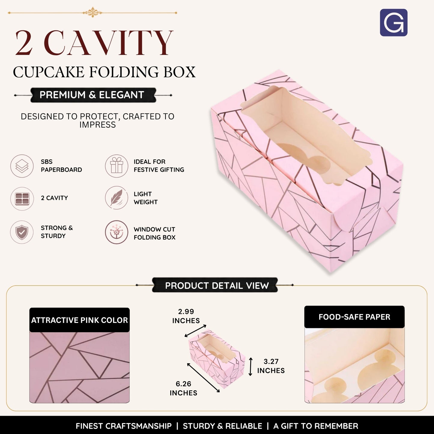 Pink 2 Cavity Cupcake Folding Box | Bakery Packaging
