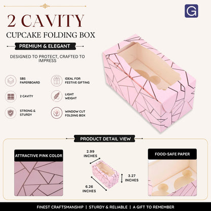 Pink 2 Cavity Cupcake Folding Box | Bakery Packaging