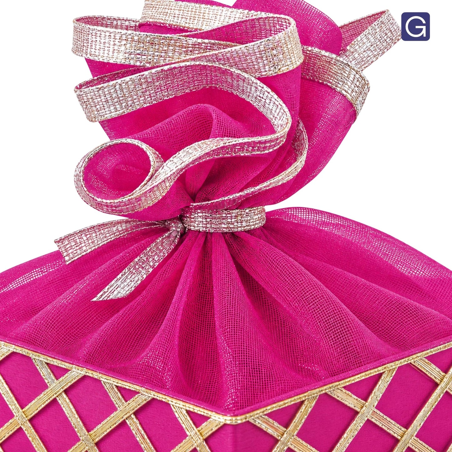 Square Lace Rani Pink Gift Basket  | Wedding & Return Gift Packaging