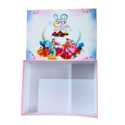 Holi Print Hamper Box 24x18x8 cm – Pink Kappa Board Food Safe Gift Box | Grownex Packaging | Hamper Box