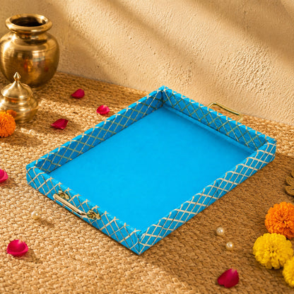 Traditional Rama Green Wooden Square Lace Hamper Tray