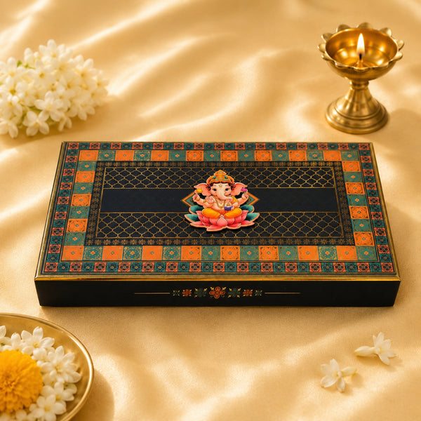 Blue Mosaic Ethnic 4 Line Sweet Box | Premium Mithai Gift Packaging Box