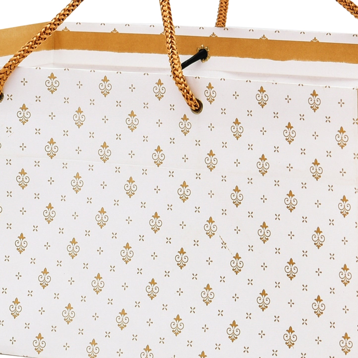 Golden Floral Print Kraft Paper Gift Bag 13x8.5x6 Inch | Luxury Wedding & Festive Hamper Packaging