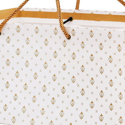 Golden Floral Print Kraft Paper Gift Bag 13x8.5x6 Inch | Luxury Wedding & Festive Hamper Packaging
