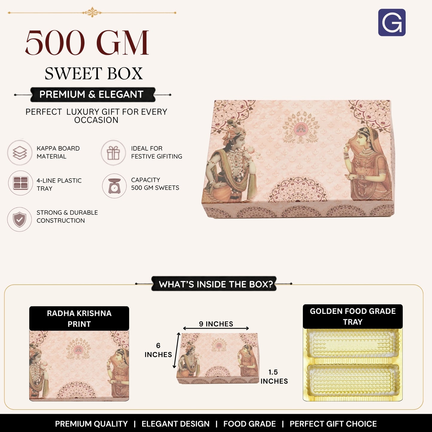 Radha Krishna Print 4 Line Sweet Box | 500gm Premium Mithai Gifting Box