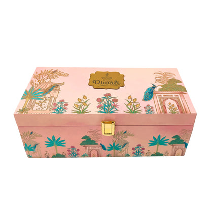 Luxury Pink Peacock Wooden Gift Box – 2 Jar Diwali Dry Fruit & Sweet Hamper | Grownex Packaging | wooden box