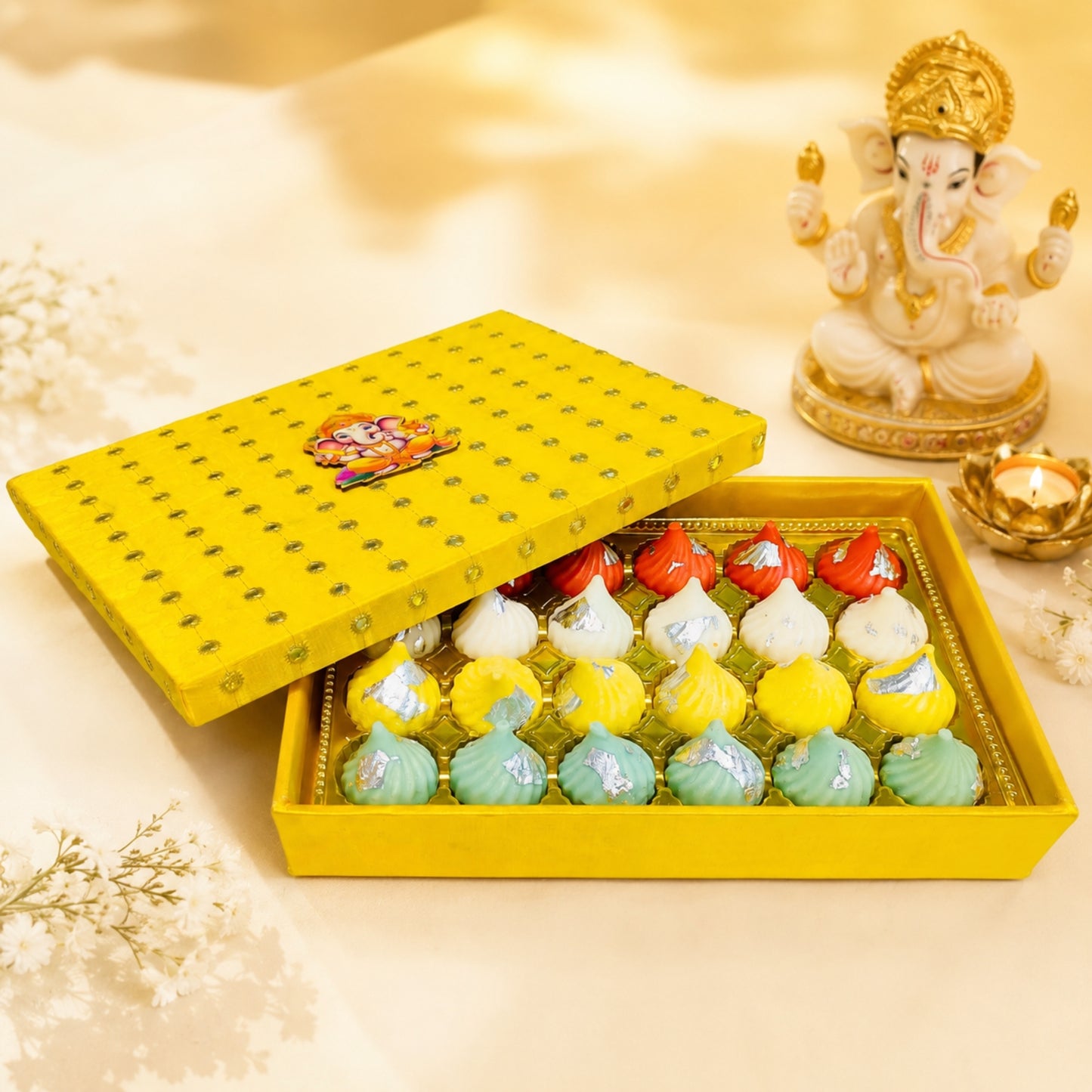 Yellow Ganesha Gift Box | Premium Modak & Sweet Packaging Box