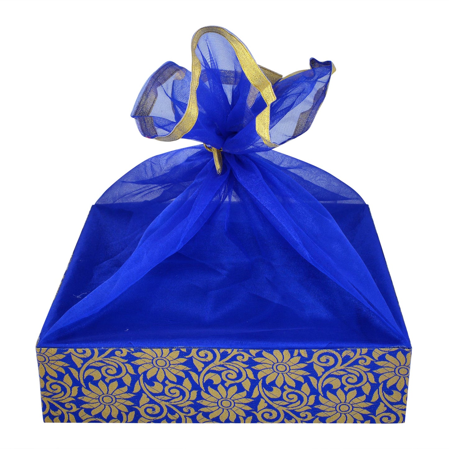 Floral Print Blue Gift Hamper Basket | Festive & Corporate Gift Packaging