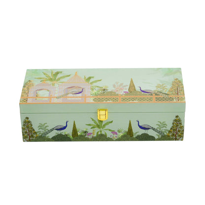 Festive Wooden Box for Dry Fruit Gifting With 3 Jar Green Garden Theme | Grownex Packaging | wooden box