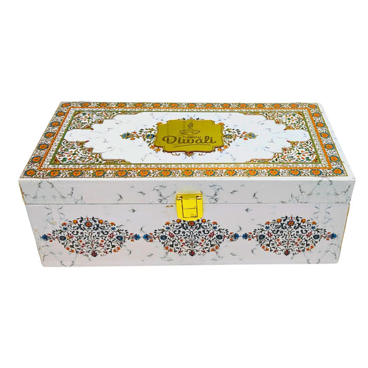 Luxury 2 Jar White Marble Wooden Gift Box | Premium Diwali Dry Fruit Packaging | Grownex Packaging | wooden box