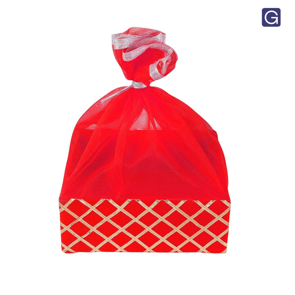 Square Lace Red Gift Basket - Front View | Grownex Packaging