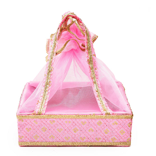 Pink and Gold Net Diwali Basket Set – Festive Gift Packaging for Chocolates & Dry Fruits | Grownex Packaging | Basket & Tray