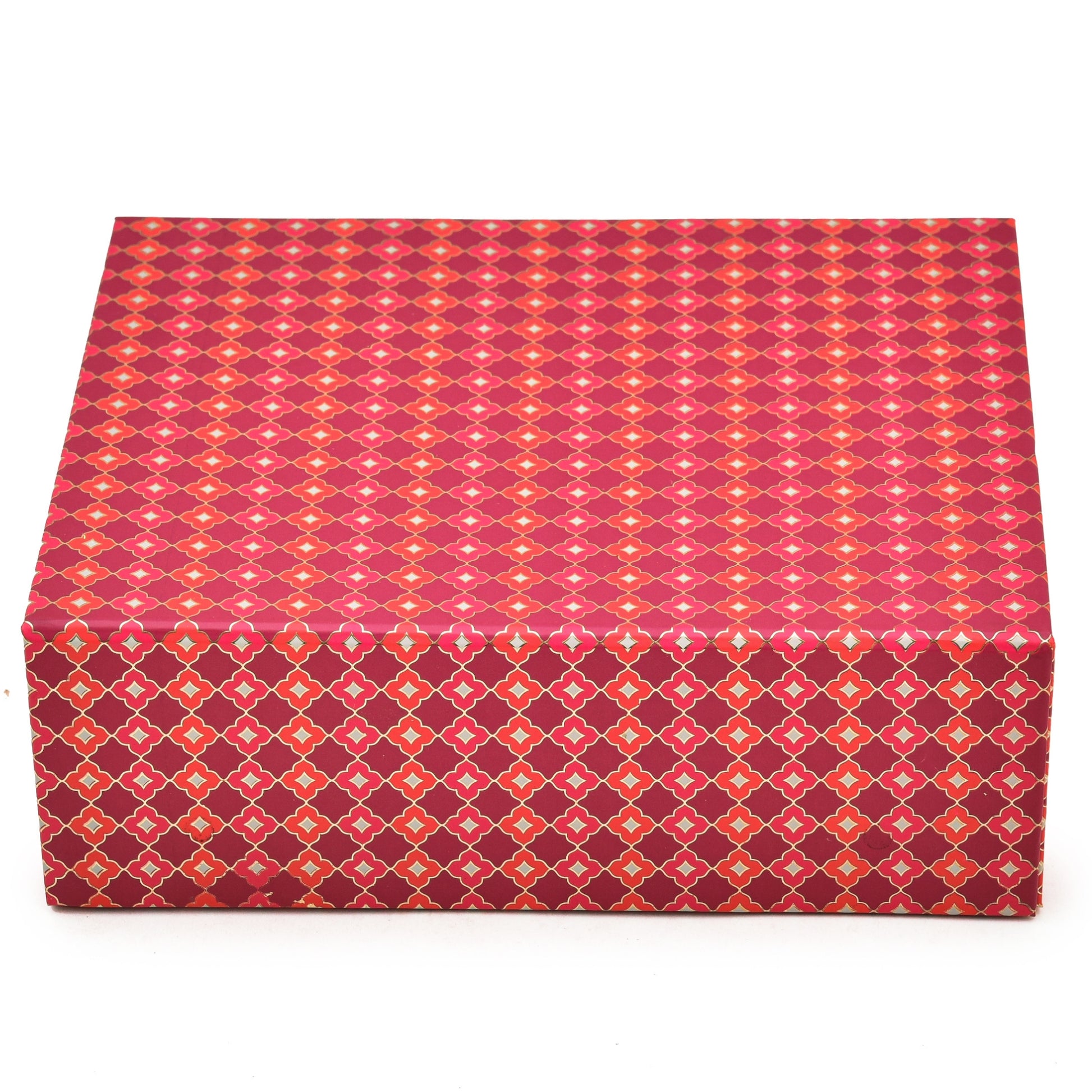 Red & Orange Festive Magnetic Gift Box | Foldable Rigid Box for Sweets, Dry Fruits & Hampers | Grownex Packaging | Hamper Box