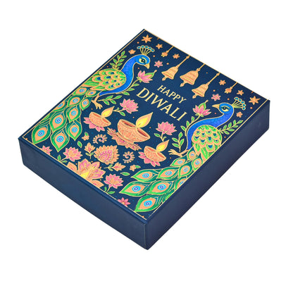 Diwali Green Peacock Gold Foil Hamper Gift Box | Grownex Packaging | Hamper Box