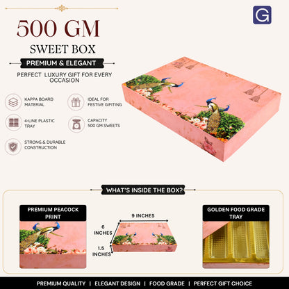 Pink Peacock 4 Line Sweet Box | 500gm Premium Mithai Gifting Box