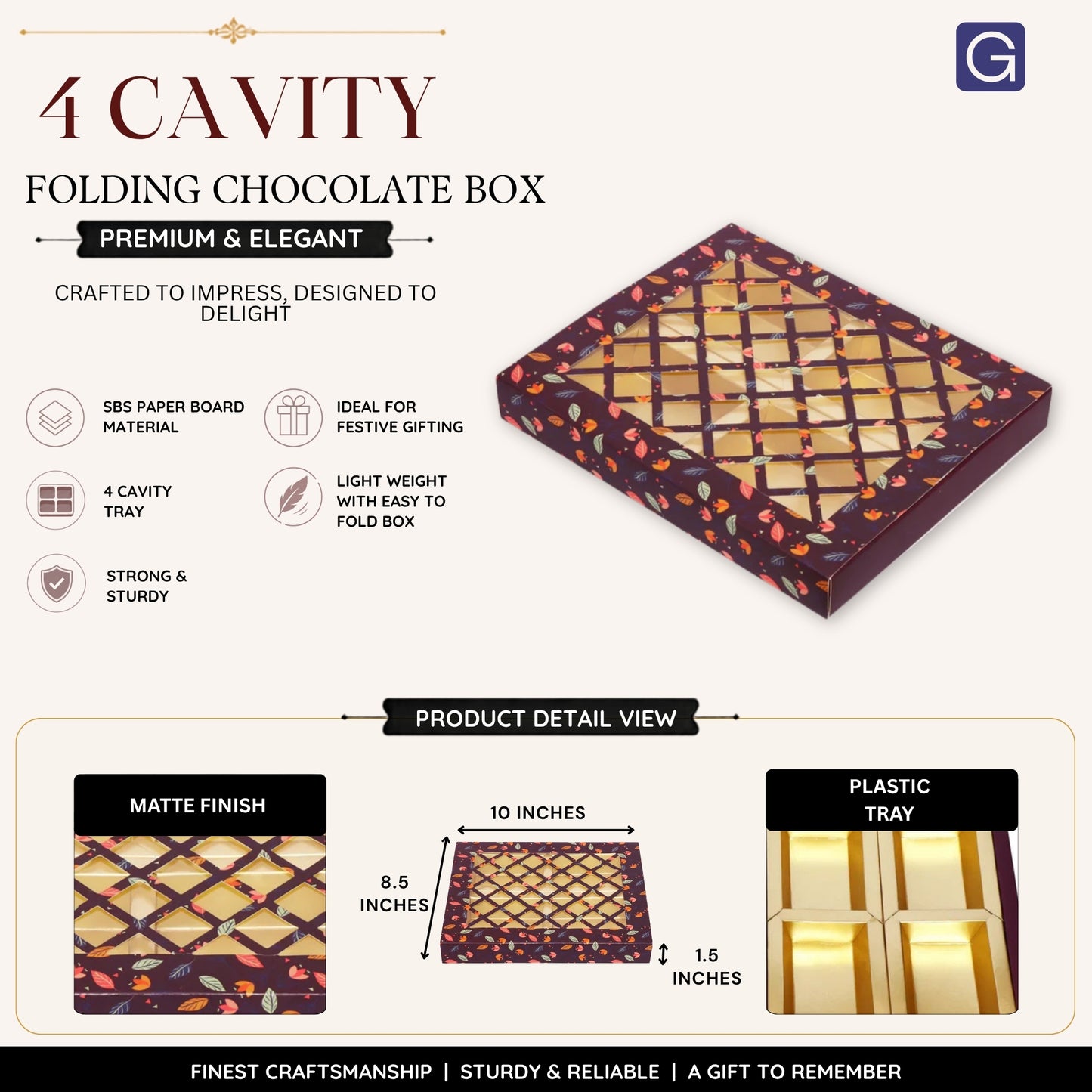 Maroon Autumn Leaf Net Pattern Dry Fruit Folding Box | 4 Compartment Premium Gift Box
