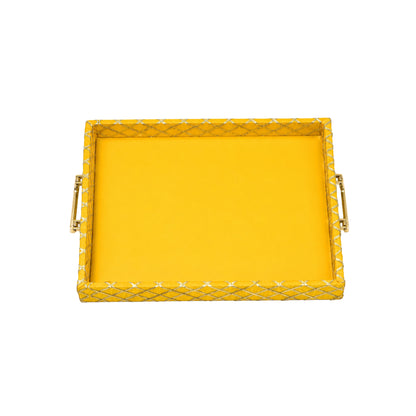 Traditional Yellow Wooden Square Lace Hamper Tray