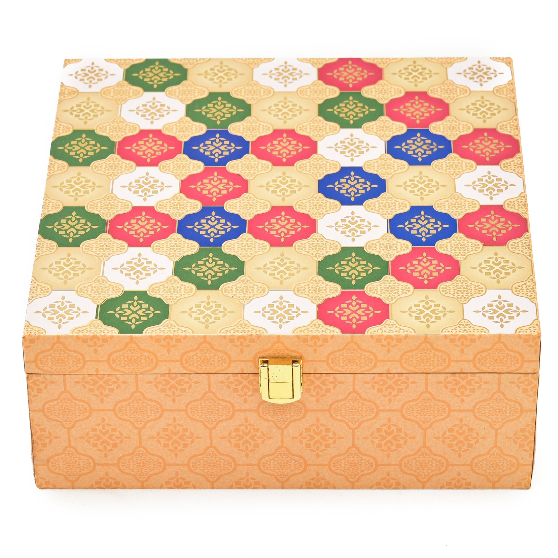 Premium Wooden Gift Box with 6 Glass Jars – Ethnic Multicolor Design | Grownex Packaging | wooden box