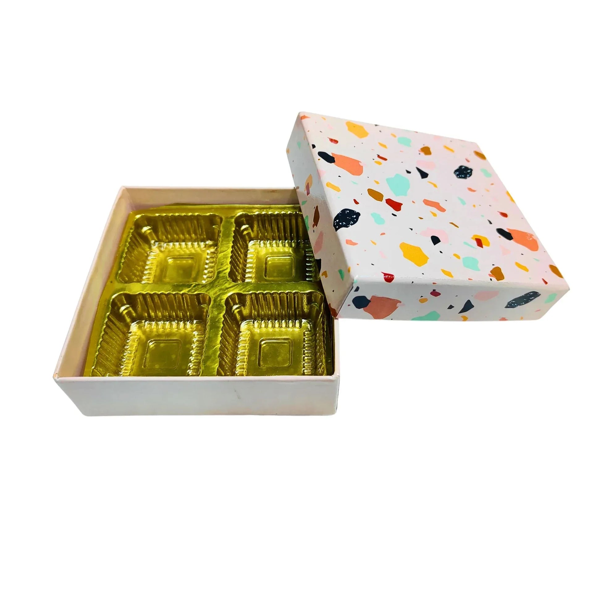 4 Pcs Cavity Chocolate Box – Stone Print | 10.2 × 10.2 × 3.2 cm Food Safe Gift Box | Grownex Packaging | Chocolate Box