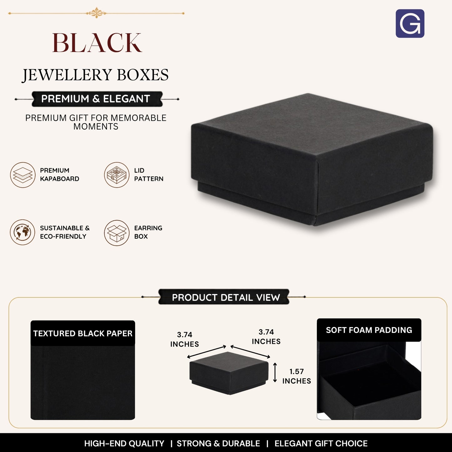 Black Lid Jewellery Gift Box | 9.5x9.5x4 cm
