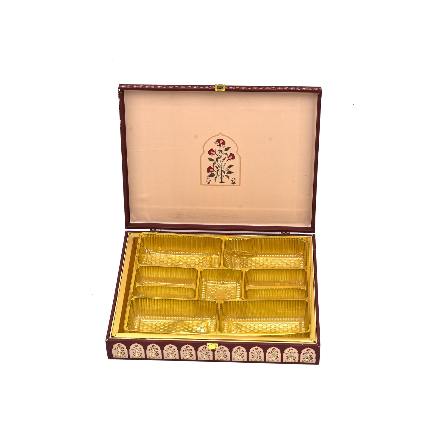 Red Blossom Theme Wooden Bhaji Box | Premium Shagun & Wedding Gift Box