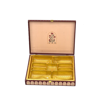 Red Blossom Theme Wooden Bhaji Box | Premium Shagun & Wedding Gift Box