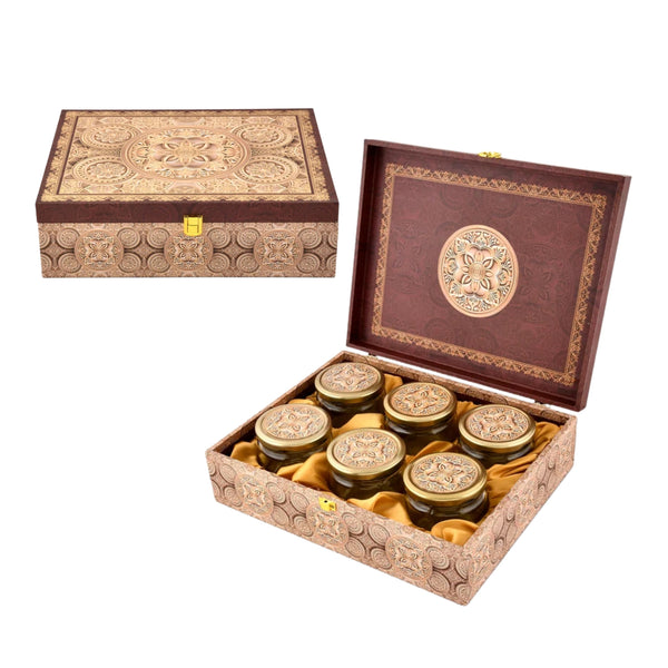 6 Jar Mandala Print Wooden Box - For Gifting