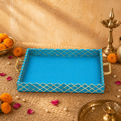 Traditional Rama Green Wooden Square Lace Hamper Tray
