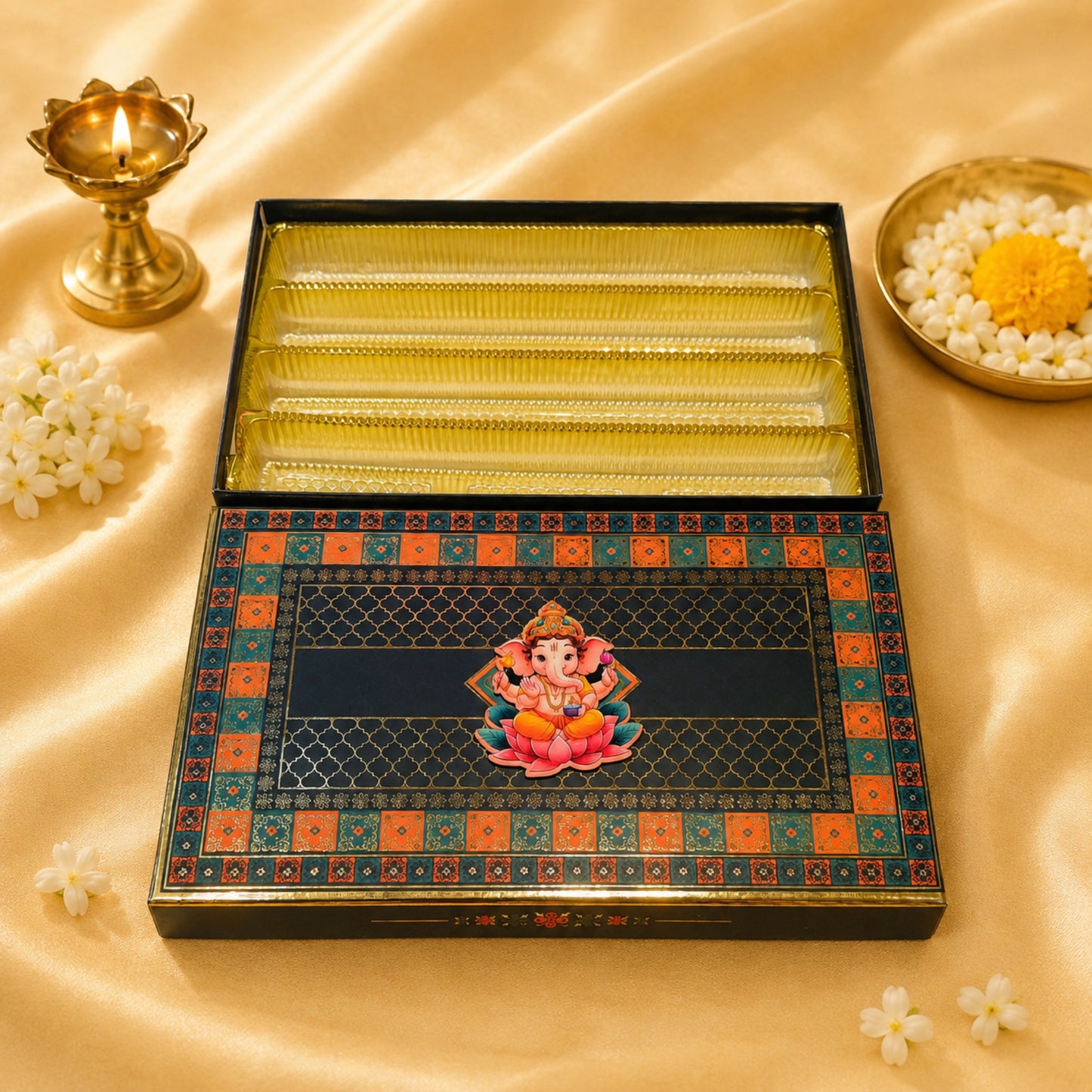 Blue Mosaic Ethnic 4 Line Sweet Box | Premium Mithai Gift Packaging Box
