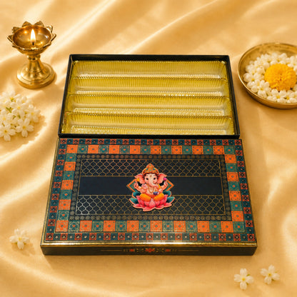 Blue Mosaic Ethnic 4 Line Sweet Box | Premium Mithai Gift Packaging Box