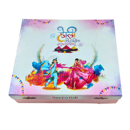 Holi Print Hamper Box 23.6 × 20.3 × 6.4 cm – Pink Kappa Board Food Safe Gift Box | Grownex Packaging | Hamper Box