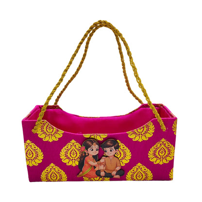 Raksha Bandhan Gift Wooden Basket Rani Pink | Grownex Packaging | Basket & Tray