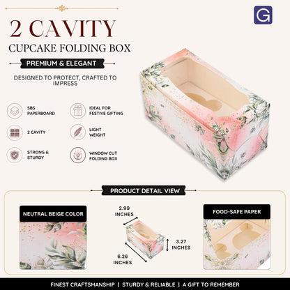 Beige 2 Cavity Cupcake Folding Box | Bakery Packaging