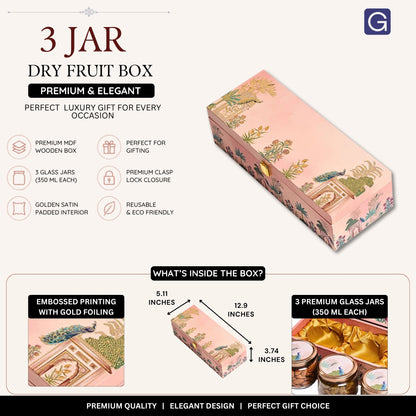 Pink Peacock Wooden Hamper Box with 3 Jars | Gift Box for Festivals & Celebrations