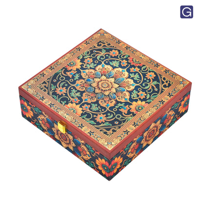 Red Floral Foil Wooden Hamper Box with 4 jars | Festive Gift Box