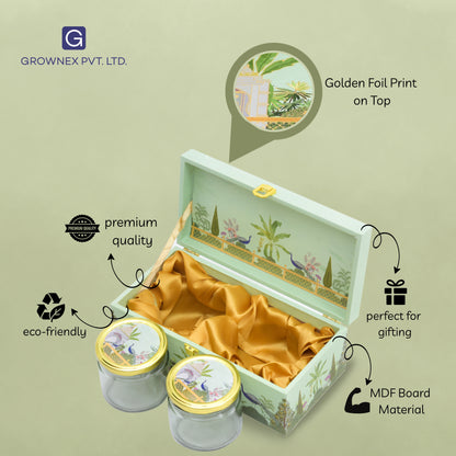 2 Jar Green Garden Theme Wooden Gift Box | Grownex Packaging | wooden box