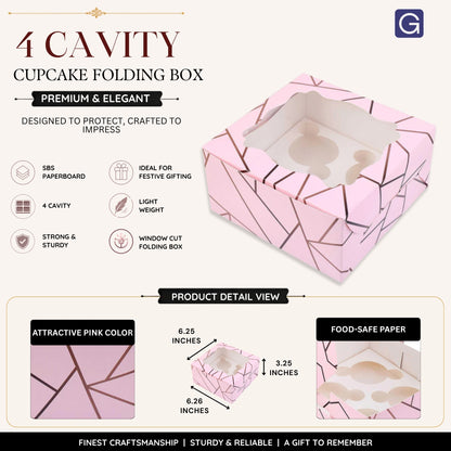 Pink 4 Cavity Cupcake Folding Box | Bakery Packaging