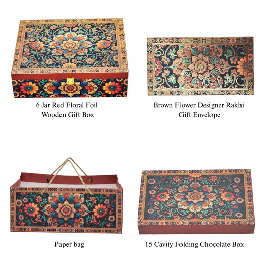 Raksha Bandhan Special Theme Gift Packaging (Pack of 4 items) | Grownex Packaging | Hamper Box