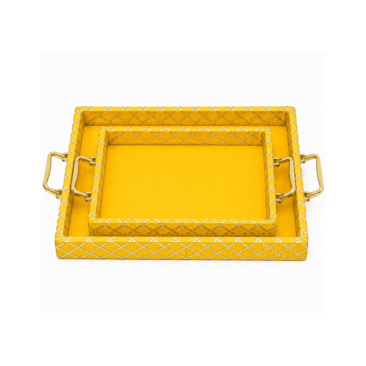 Traditional Yellow Wooden Square Lace Hamper Tray